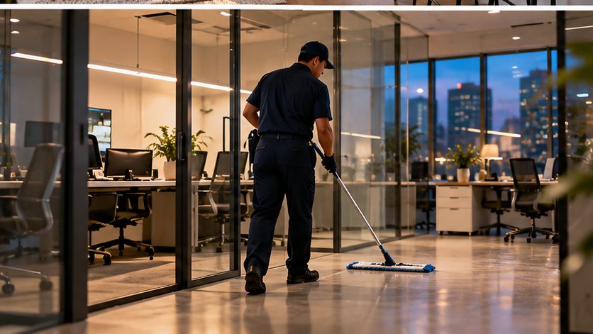 Illustrative photo of commercial office floor cleaning
